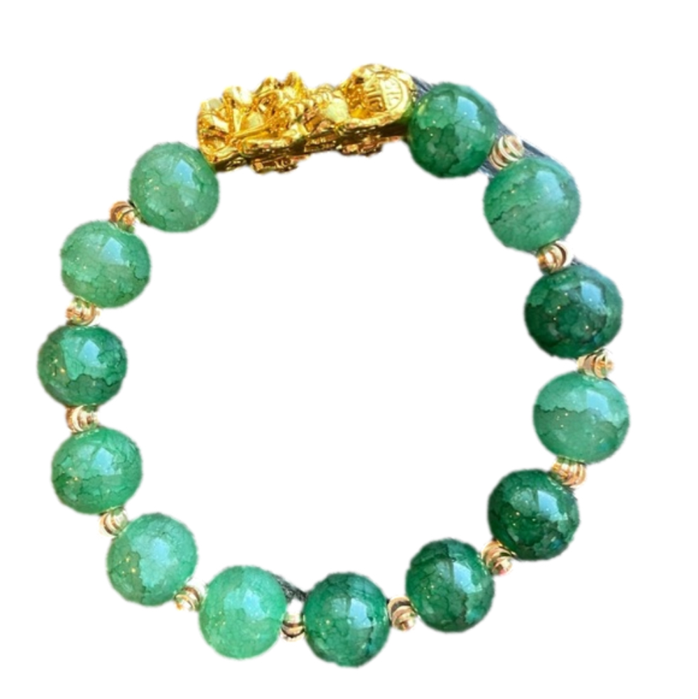 Glass Jade Beads Bracelet with Pixiu Pendent - Picture 3 of 6
